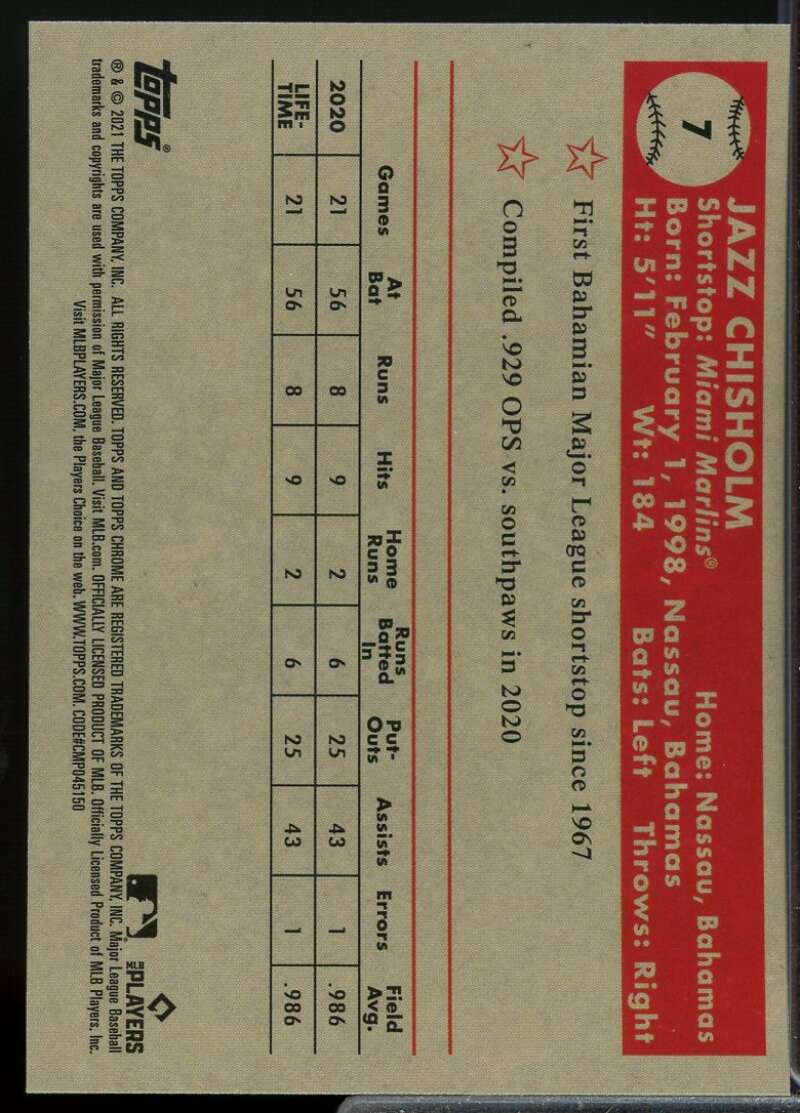 Jazz Chisholm Rookie Card 2021 Topps Chrome Platinum Anniversary #7  Image 2