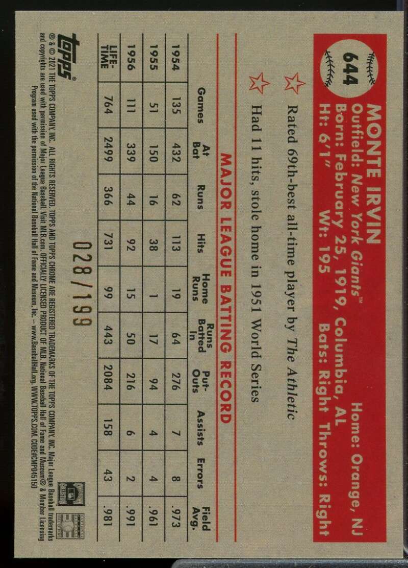 Irvin 2021 Topps Chrome Platinum Anniversary Blue Mini Diamond Refractors #644  Image 2
