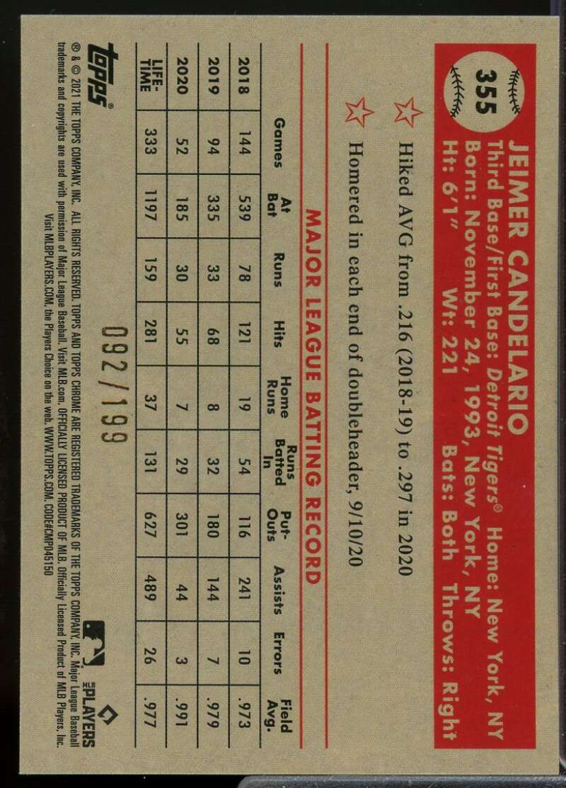 Candelario 2021 Topps Chrome Platinum Anniversary Blue Mini Diamond Ref. #355  Image 2