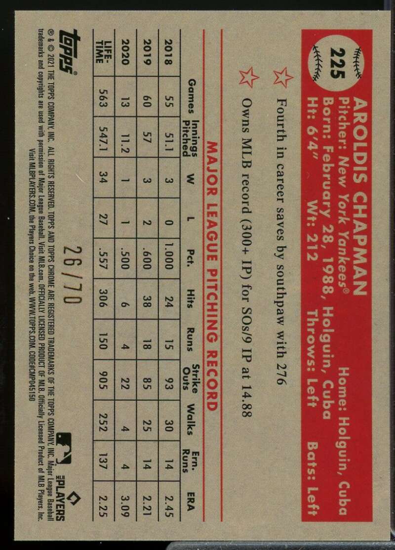 Chapman 2021 Topps Chrome Platinum Mini Diamond 70th Anniversary Refractors #225  Image 2