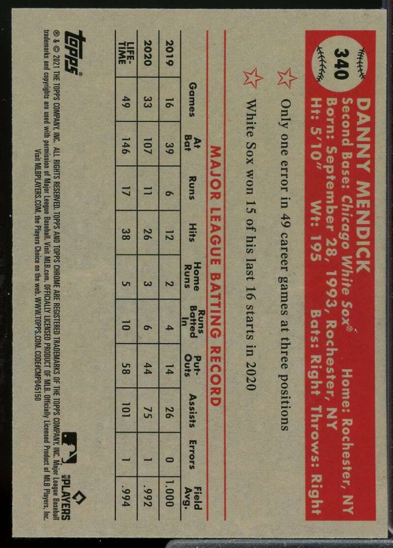 Danny Mendick 2021 Topps Chrome Platinum Anniversary Blue Prism Refractors #340  Image 2
