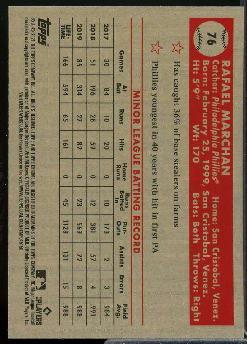 Marchan Rookie Card 2021 Topps Chrome Anniversary Blue Prism Refractors #76  Image 2