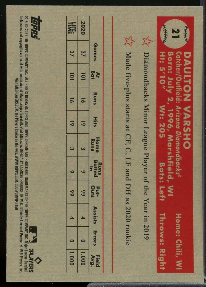 D. Varsho Rookie Card 2021 Topps Chrome Anniversary Blue Prism Refractors #21  Image 2