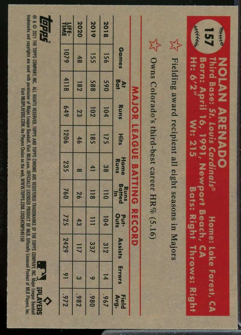 Arenado 2021 Topps Chrome Anniversary Black White Mini Diamond Refractors #157  Image 2