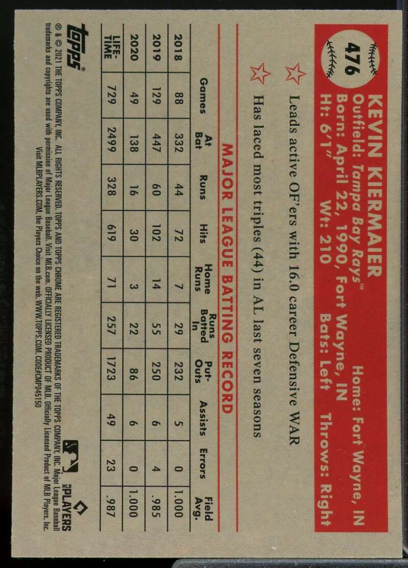 Kiermaier 2021 Topps Chrome Anniversary Black White Mini Diamond Refractors #476  Image 2