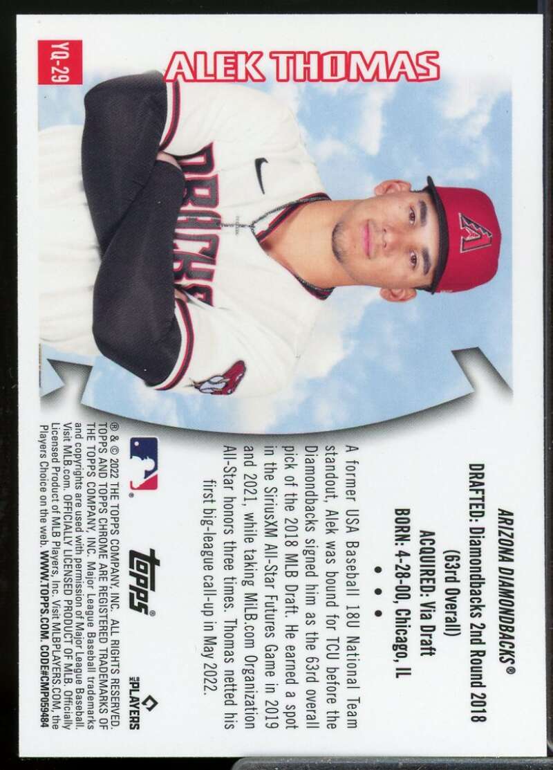 Alek Thomas Rookie Card 2022 Topps Chrome Sonic '96 Youthquake #YQ29  Image 2