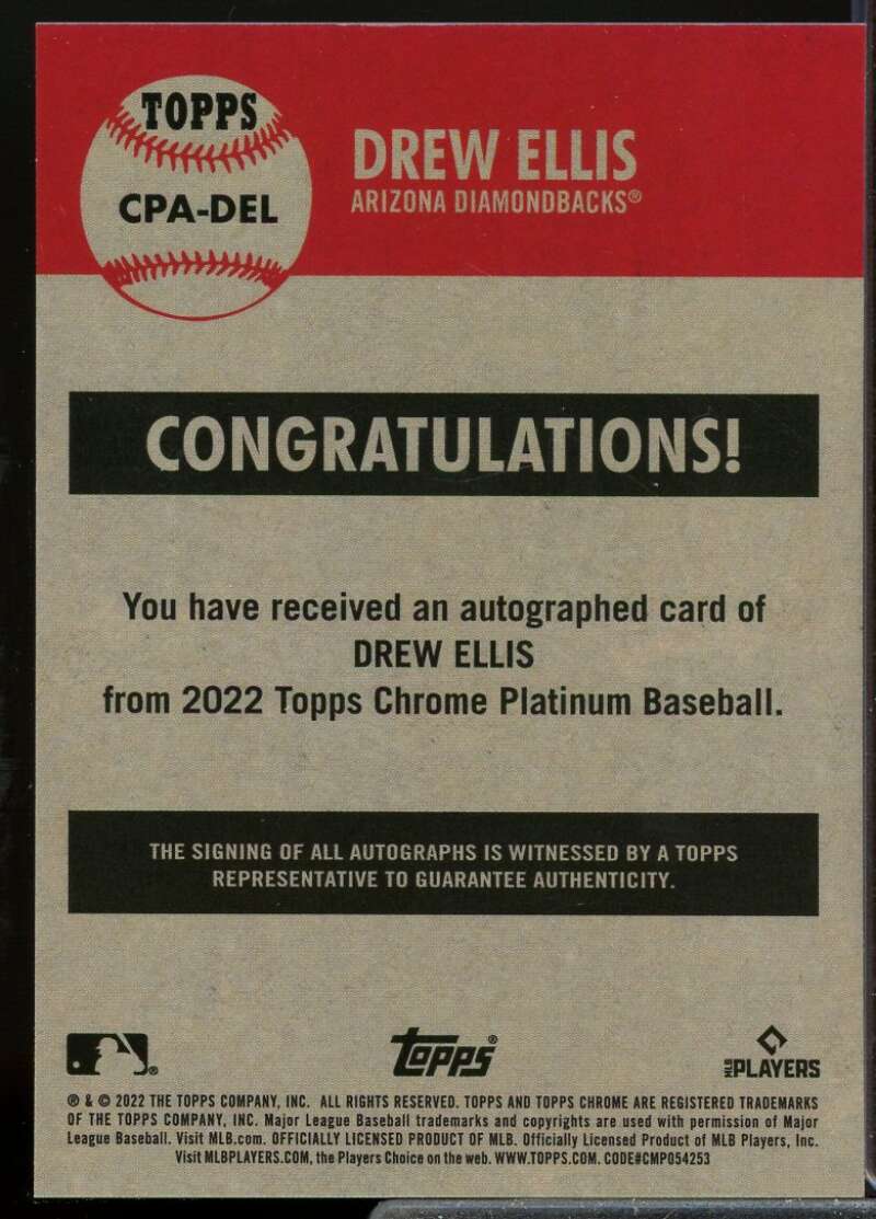 Drew Ellis Rookie 2022 Topps Chrome Platinum Anniversary Autographs #CPADEL  Image 2