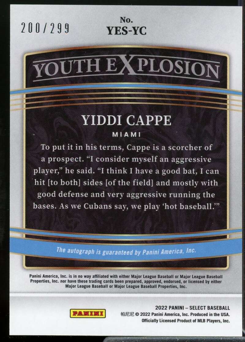 Yiddi Cappe Card 2022 Select Youth Explosion Signatures #3  Image 2