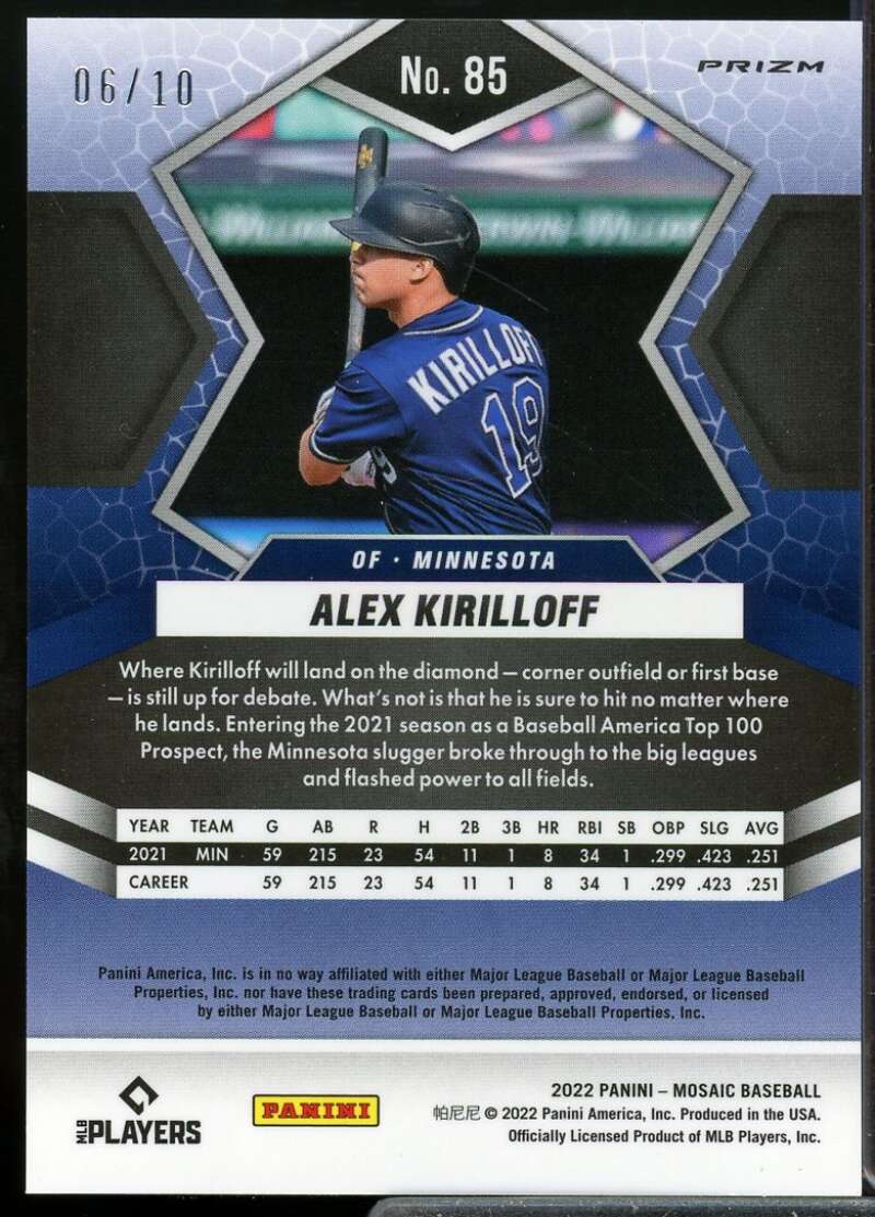 Alex Kirilloff Card 2022 Panini Mosaic Mosaic Pink Fluorescent #85  Image 2