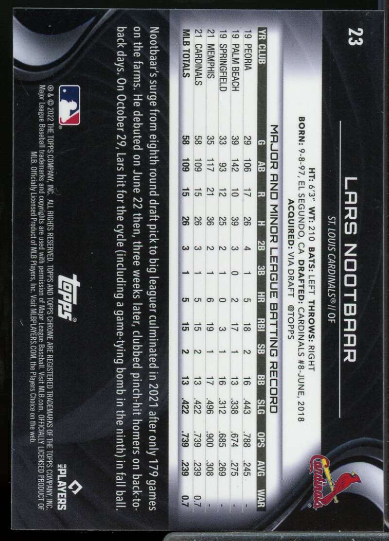 Lars Nootbaar Rookie Card 2022 Topps Chrome Black #23  Image 2