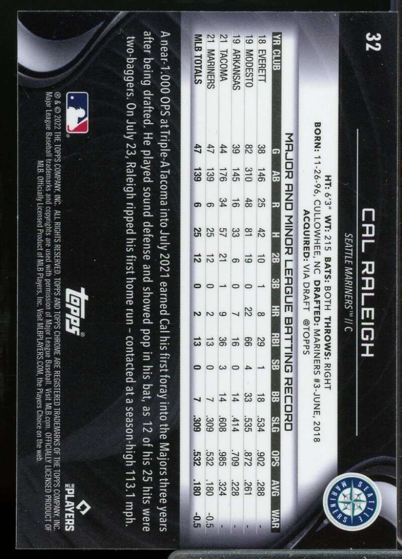 Cal Raleigh Rookie Card 2022 Topps Chrome Black #32  Image 2