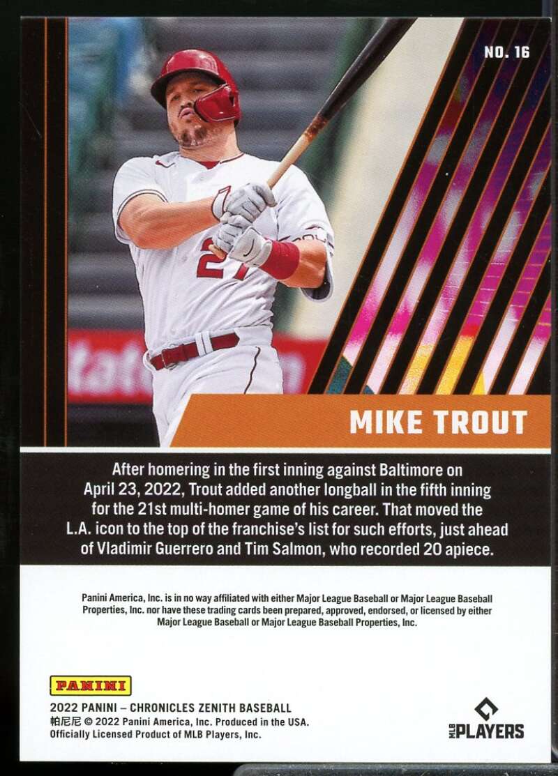 Mike Trout Card 2022 Panini Chronicles Zenith #16  Image 2
