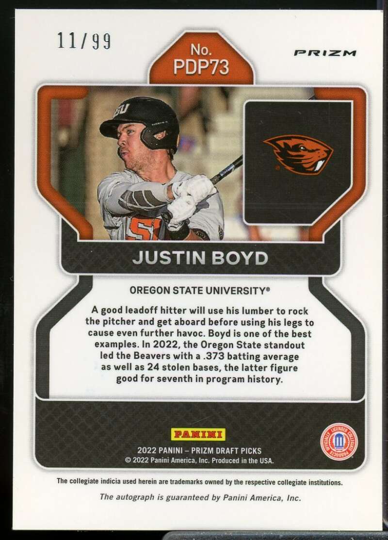 Justin Boyd 2022 Prizm Draft Picks Base Autographs Prizms Red Donut Circles #73  Image 2