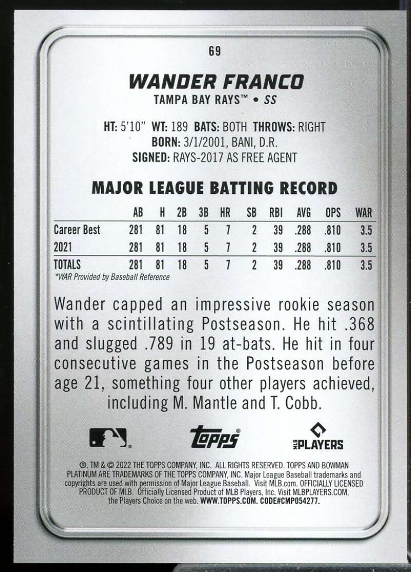 Wander Franco Rookie Rookie Card 2022 Bowman Platinum #69  Image 2