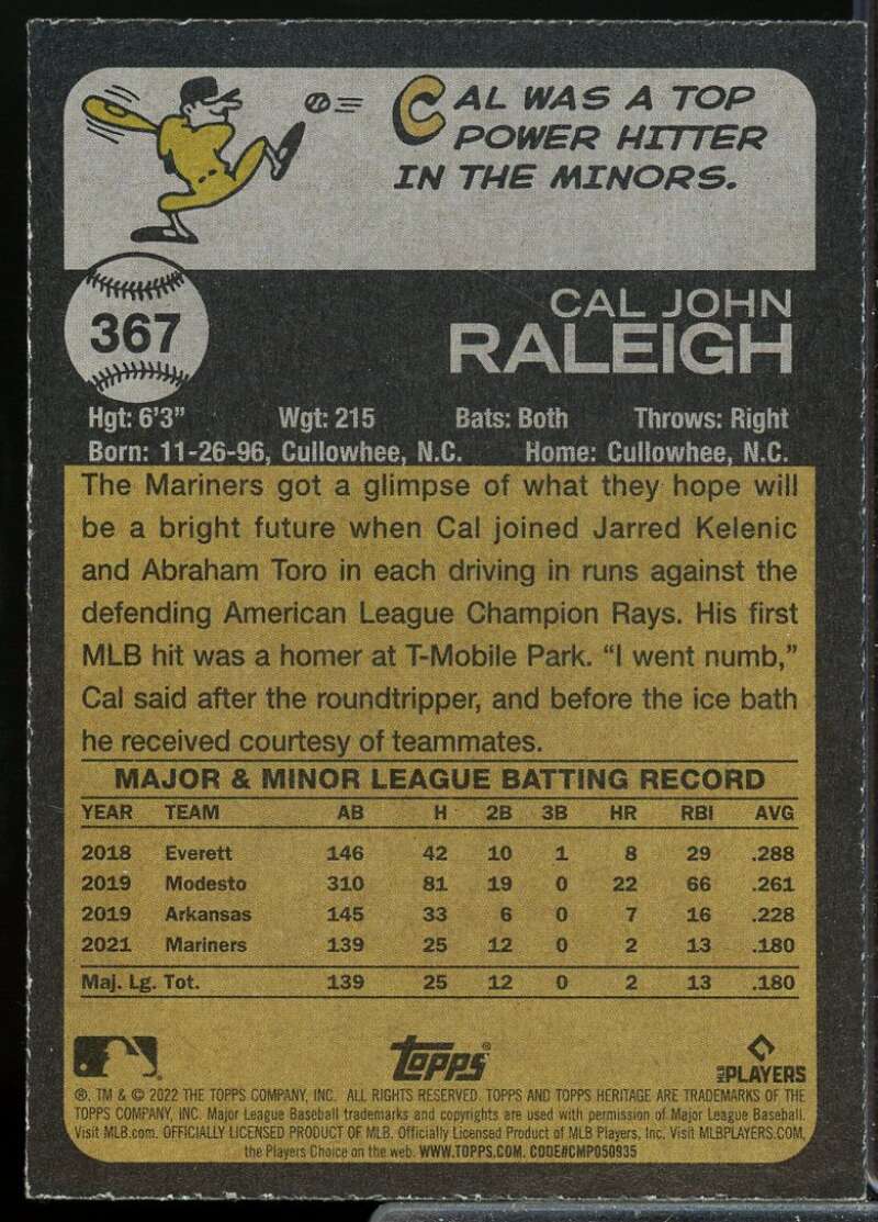 Cal Raleigh Rookie Card 2022 Topps Heritage Chrome Blue Sparkle #367  Image 2