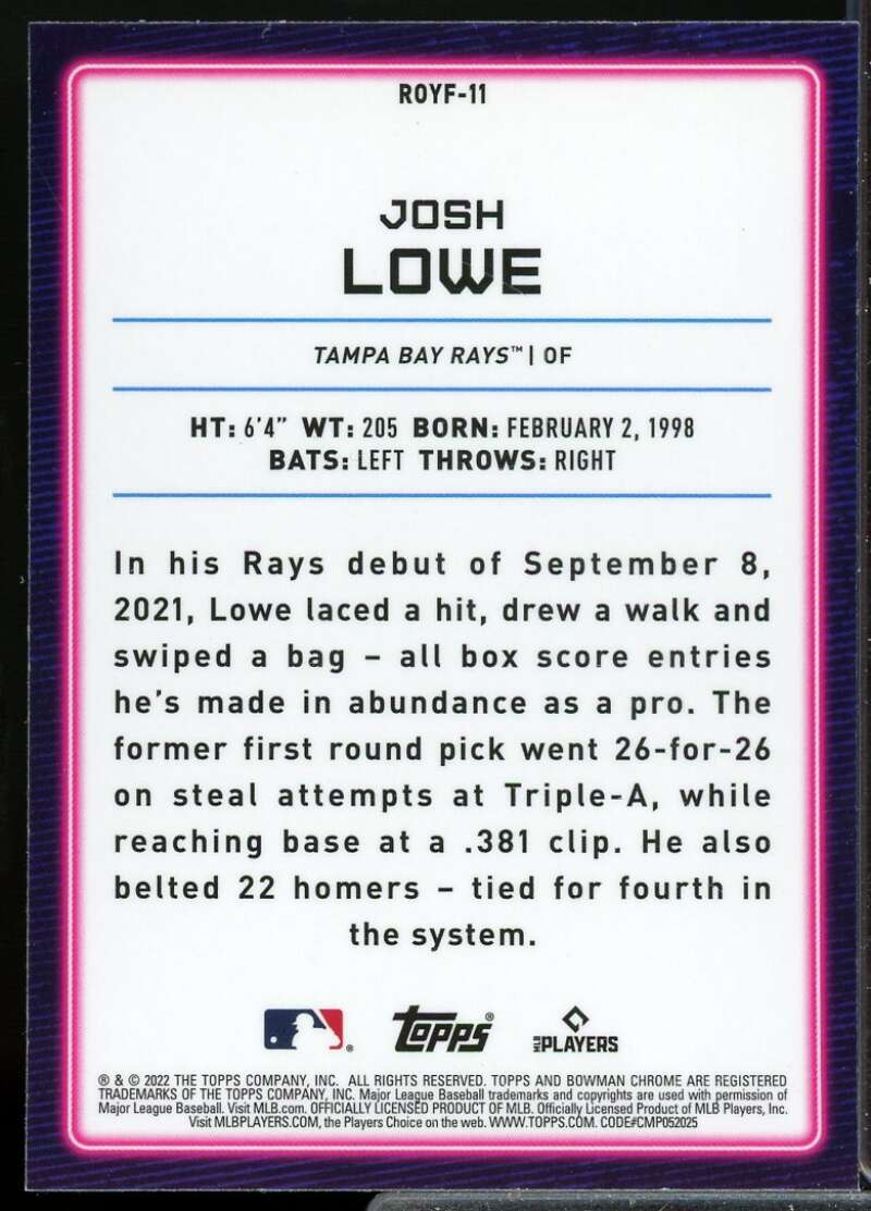 Josh Lowe Rookie Card 2022 Bowman Chrome Mega Box ROY Favorites #ROYF11  Image 2