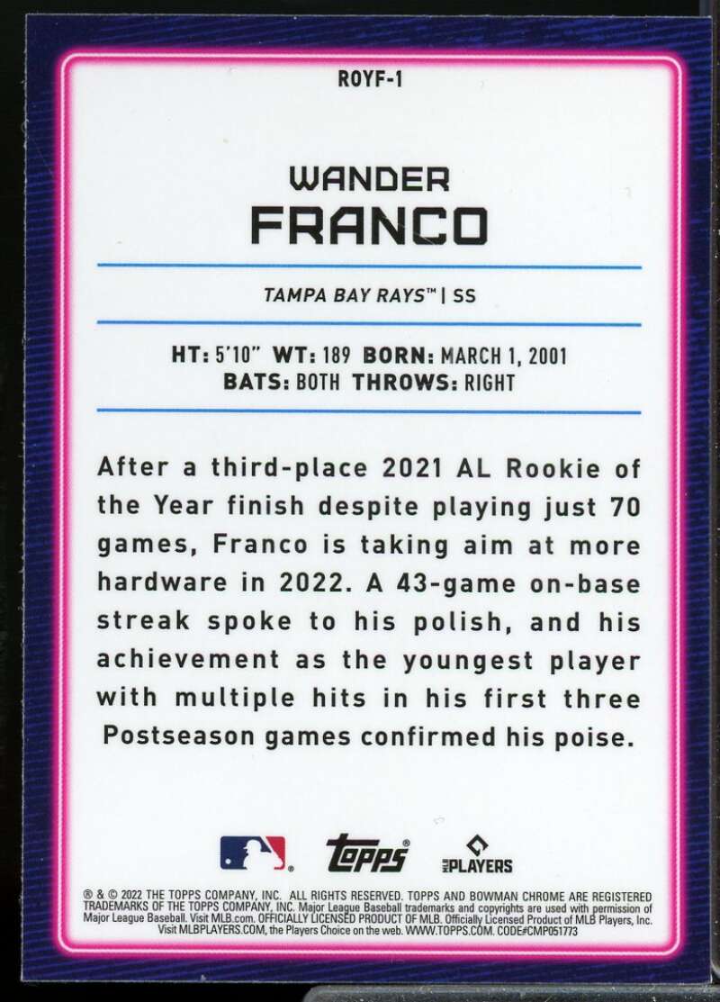 Wander Franco Rookie 2022 Bowman Chrome Rookie of the Year Favorites #ROYF1  Image 2