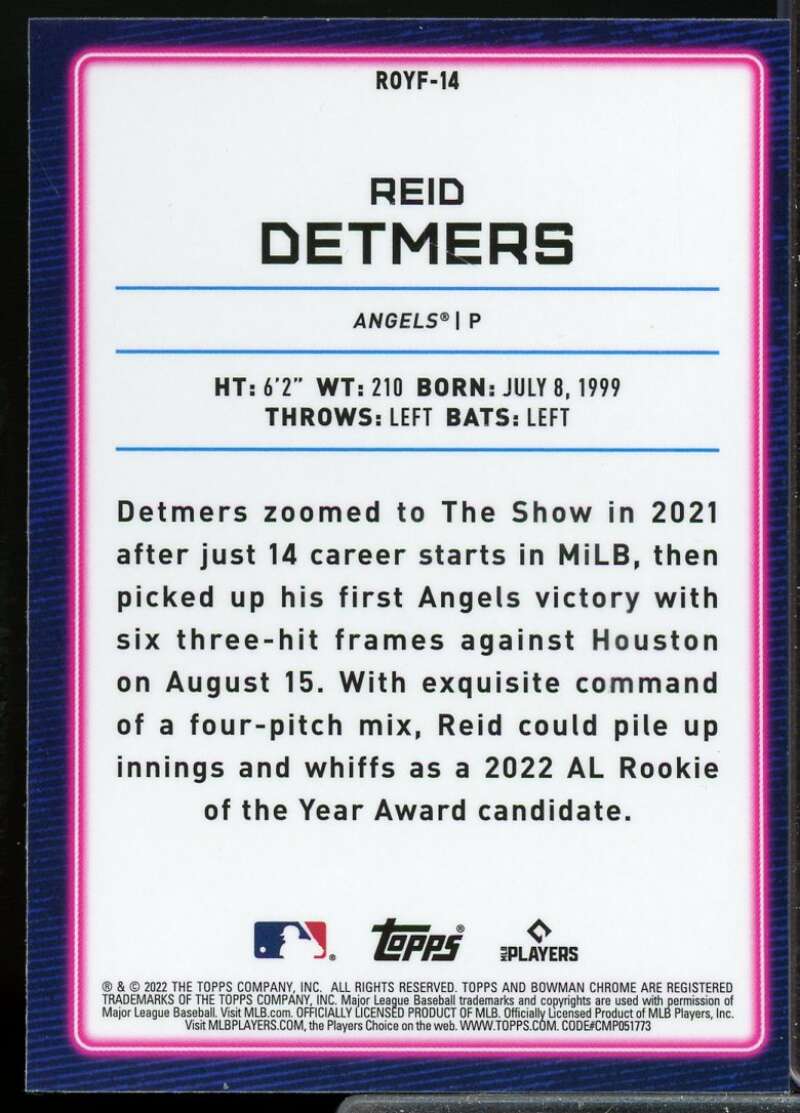 Reid Detmers Rookie 2022 Bowman Chrome Rookie of the Year Favorites #ROYF14  Image 2