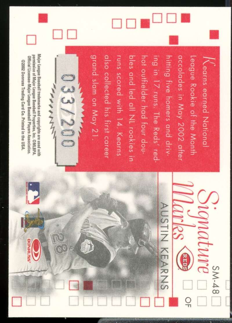 Austin Kearns Card 2002 Donruss Originals Signature Marks #48  Image 2