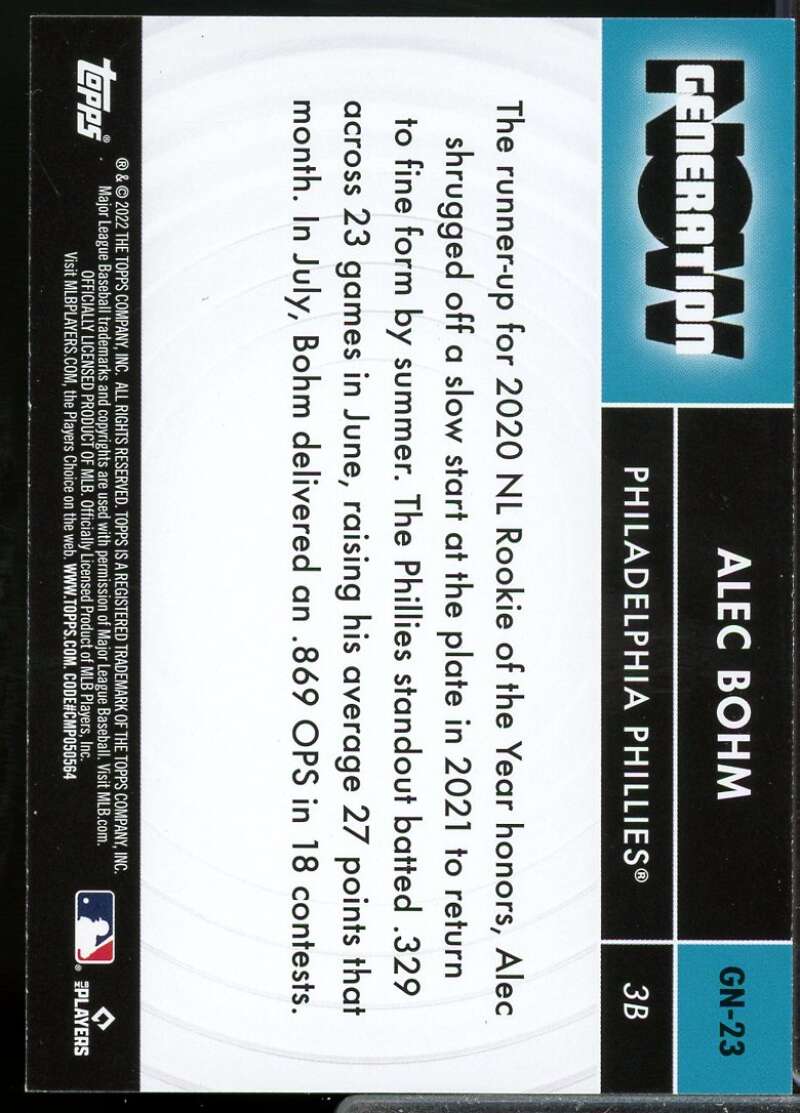 Alec Bohm Card 2022 Topps Generation Now #GN23  Image 2