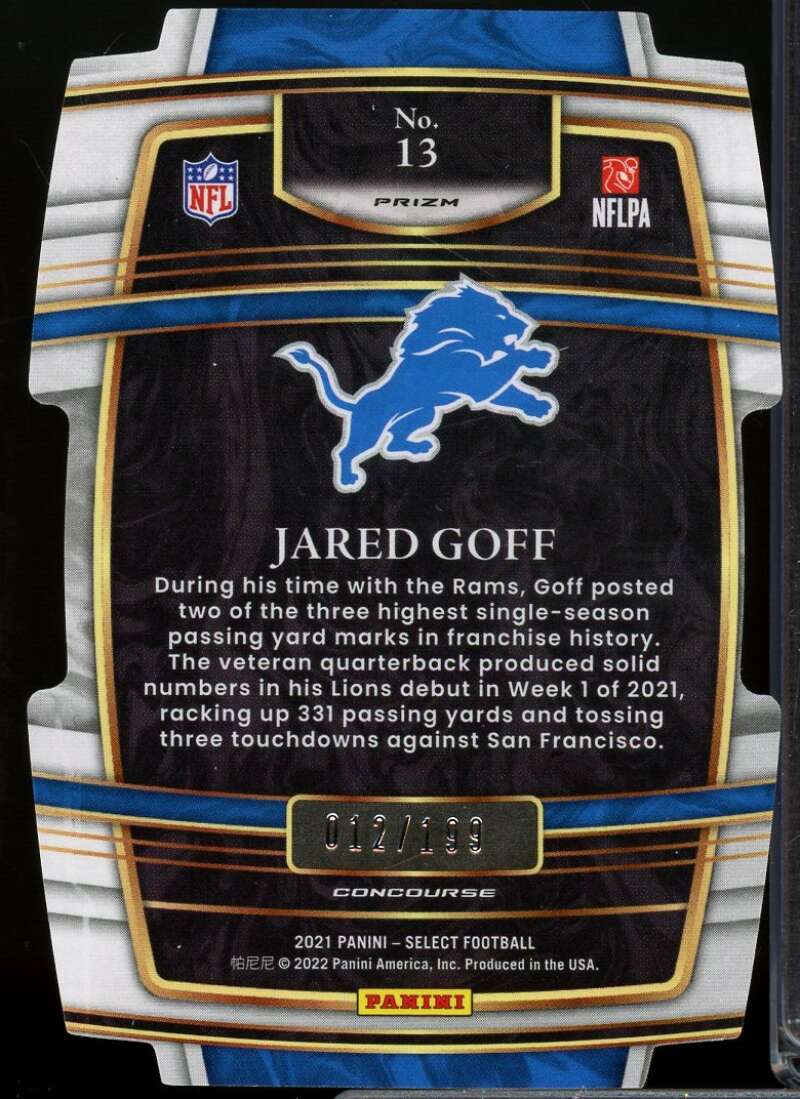 Jared Goff Card 2021 Select Prizm Copper Die Cut #13  Image 2