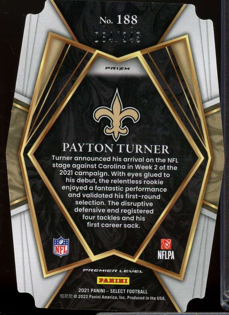 Payton Turner Rookie Card 2021 Select Prizm Neon Green Die Cut #188  Image 2