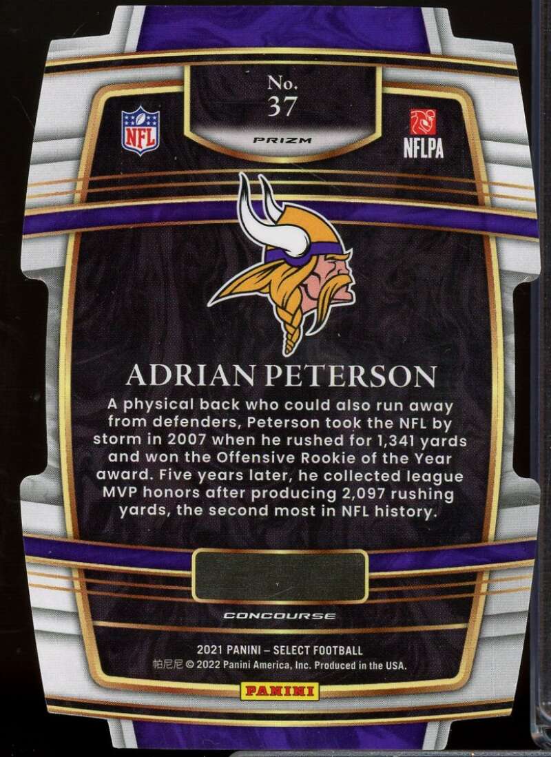Adrian Peterson Card 2021 Select Prizm Black and Gold Die Cut #37  Image 2