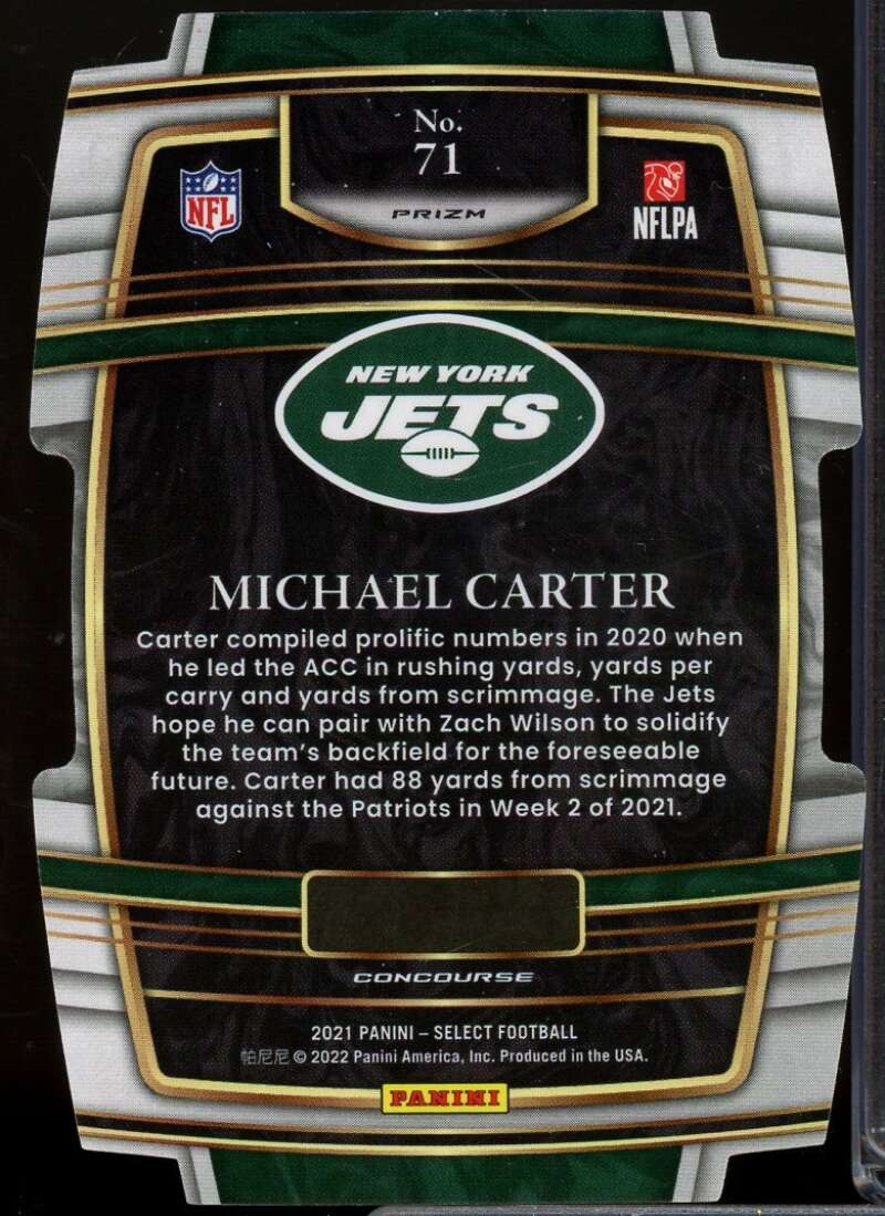 Michael Carter Rookie Card 2021 Select Prizm Green and Yellow Die Cut #71  Image 2