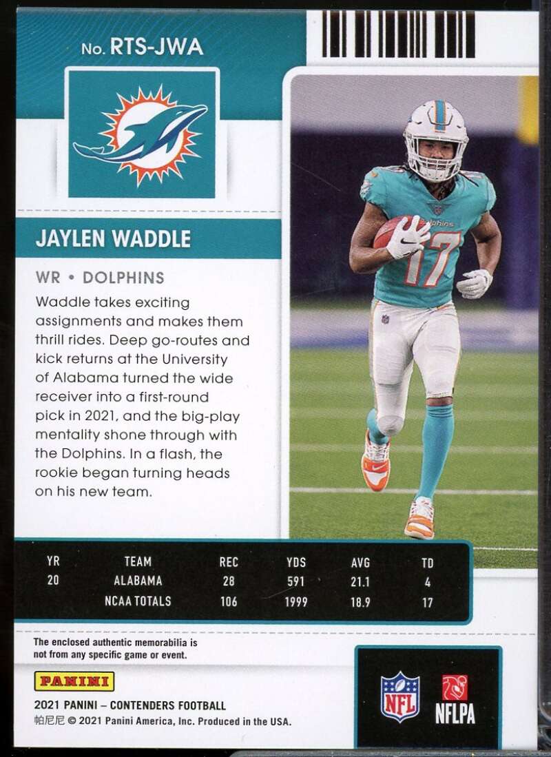 Jaylen Waddle Card 2021 Panini Contenders Rookie Ticket Swatches #6  Image 2
