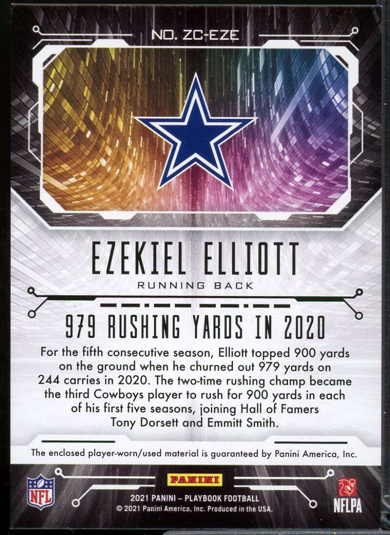 Ezekiel Elliott Card 2021 Panini Playbook Zoning Commission Materials #11  Image 2