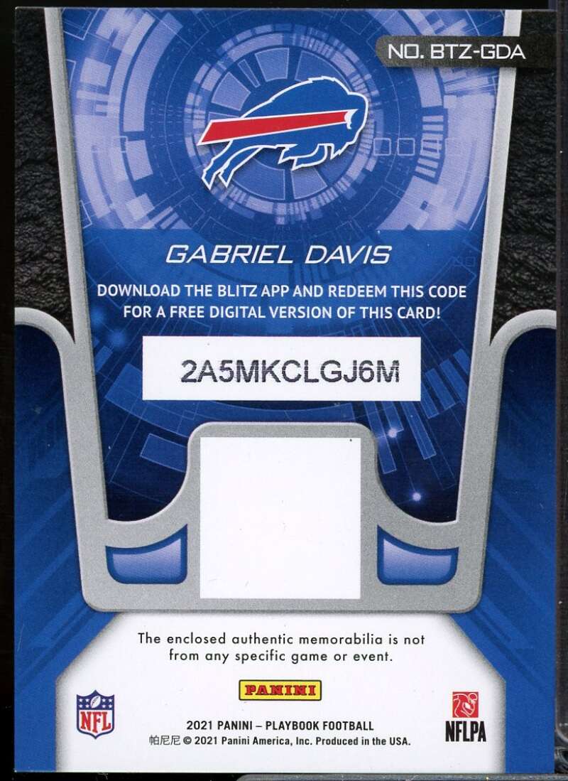 Gabriel Davis Card 2021 Panini Playbook BLITZ Memorabilia #22  Image 2