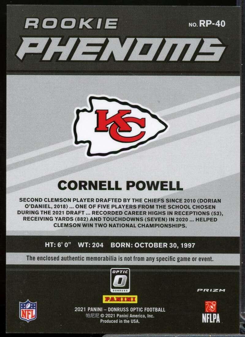 Cornell Powell Card 2021 Donruss Optic Rookie Phenoms Jerseys #40  Image 2