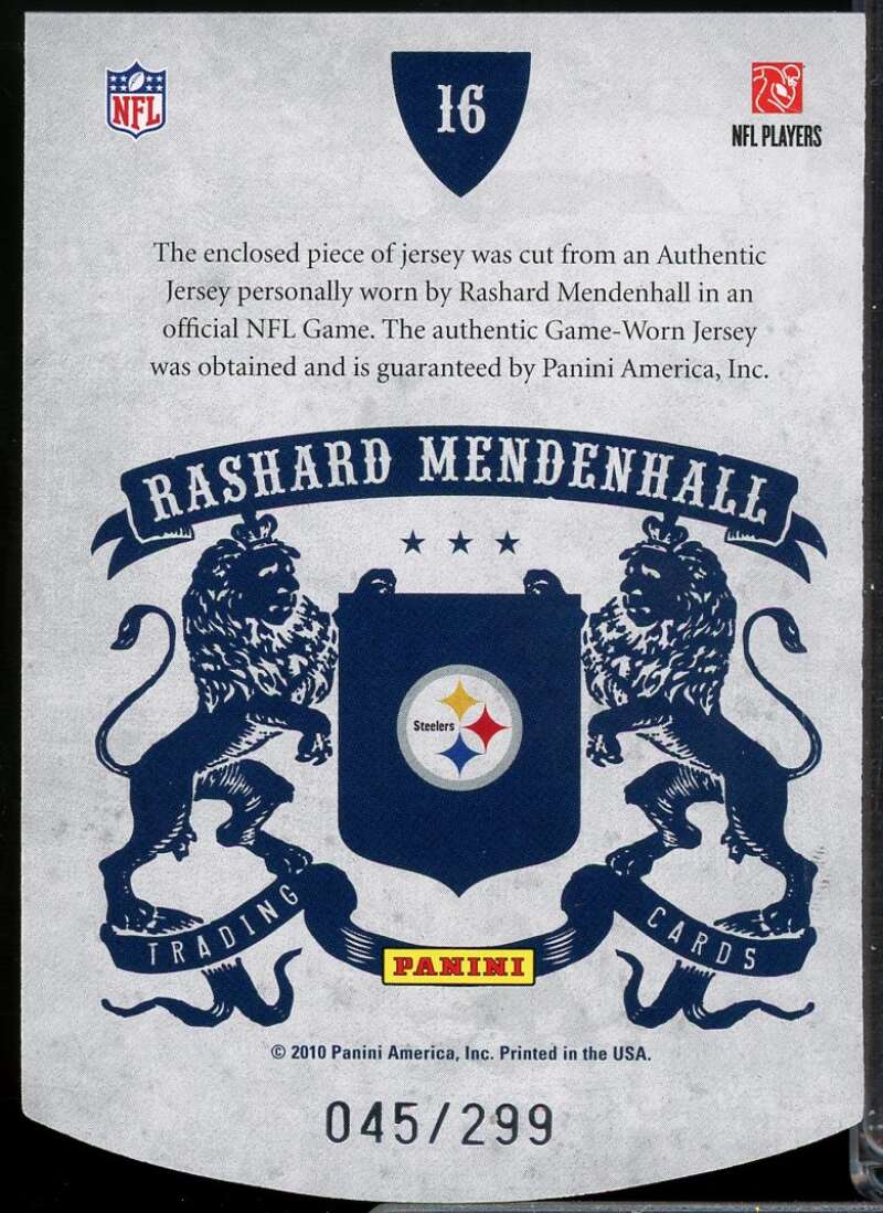 Rashard Mendenhall Card 2010 Crown Royale All Pros Materials #16  Image 2