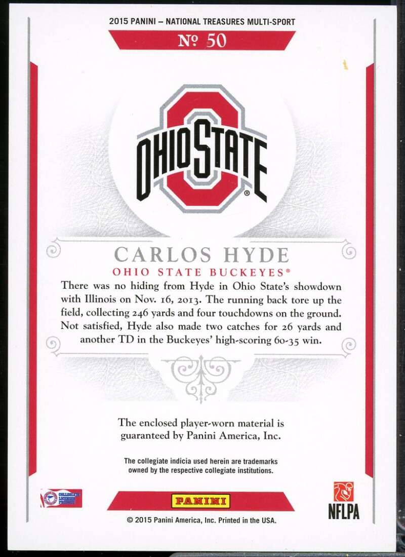 Carlos Hyde 2015 National Treasures Collegiate Multisport Materials Silver #50  Image 2