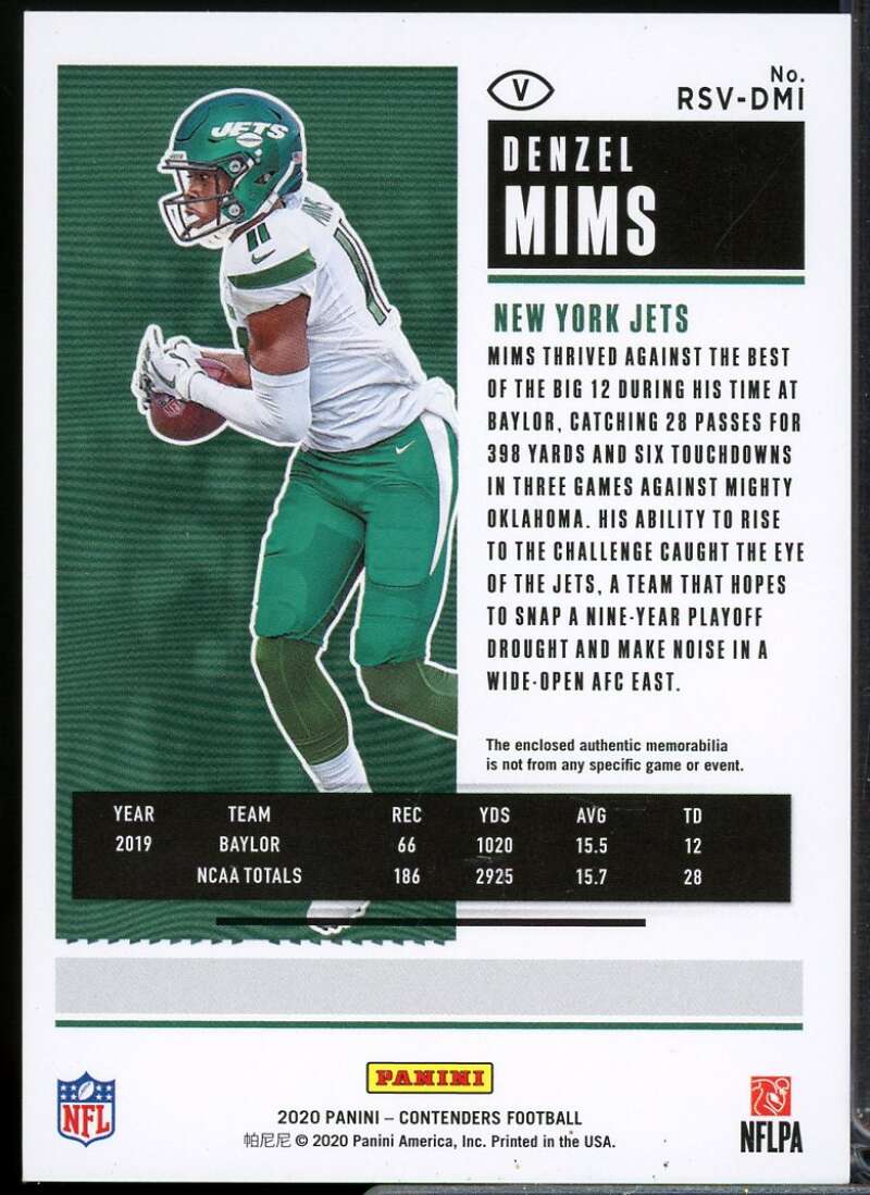 Denzel Mims Rookie 2020 Panini Contenders Rookie Ticket Swatches Variation #25  Image 2