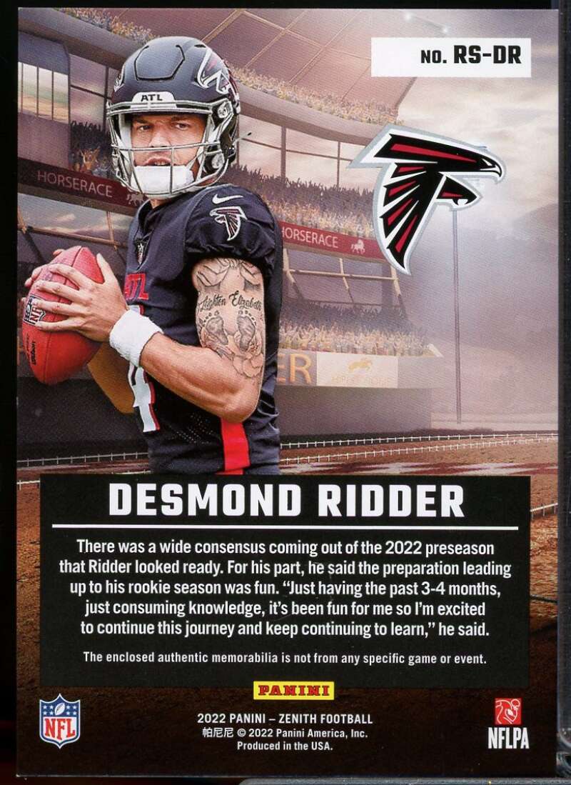 Desmond Ridder Rookie Card 2022 Zenith Rookie Stallions Materials #4  Image 2