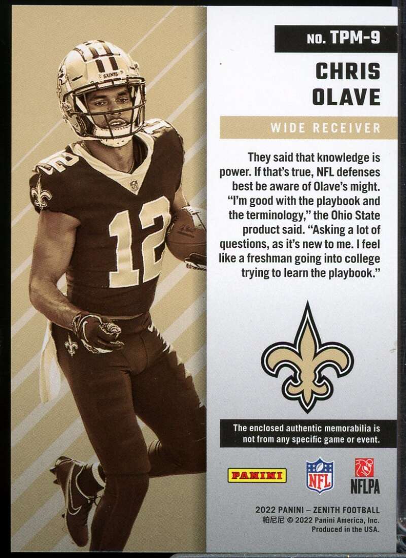 Chris Olave Rookie Card 2022 Zenith Turning Pro Memorabilia #9  Image 2