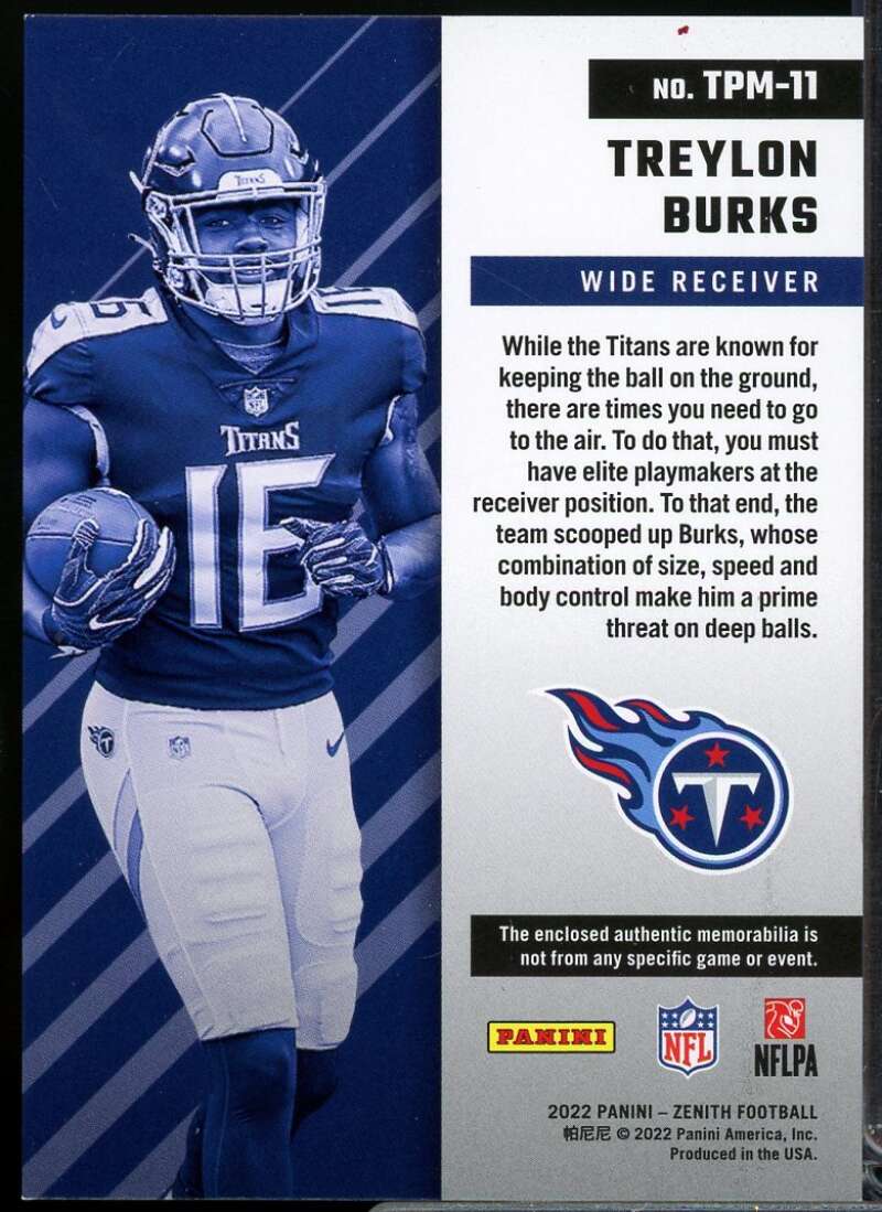 Treylon Burks Rookie Card 2022 Zenith Turning Pro Memorabilia #11  Image 2