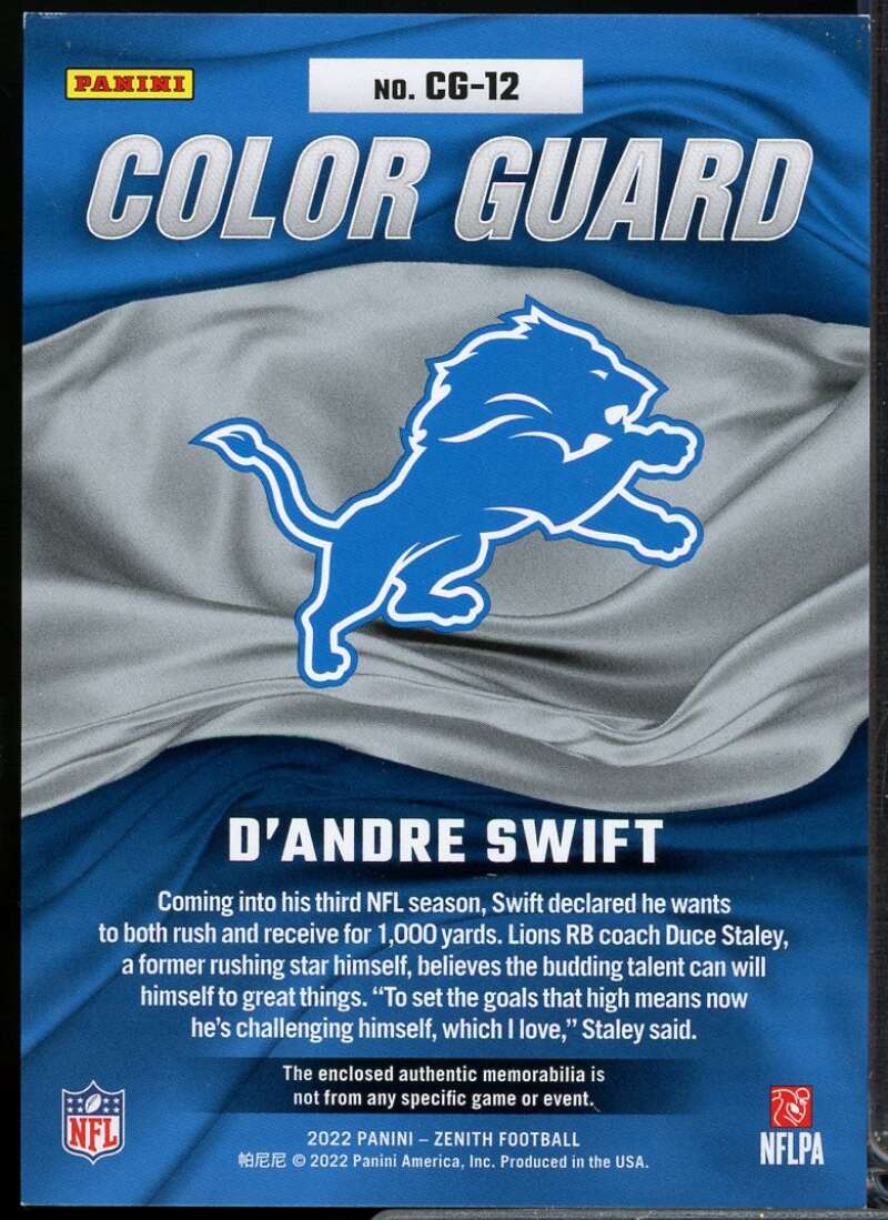 D'Andre Swift Card 2022 Zenith Color Guard Materials #12  Image 2