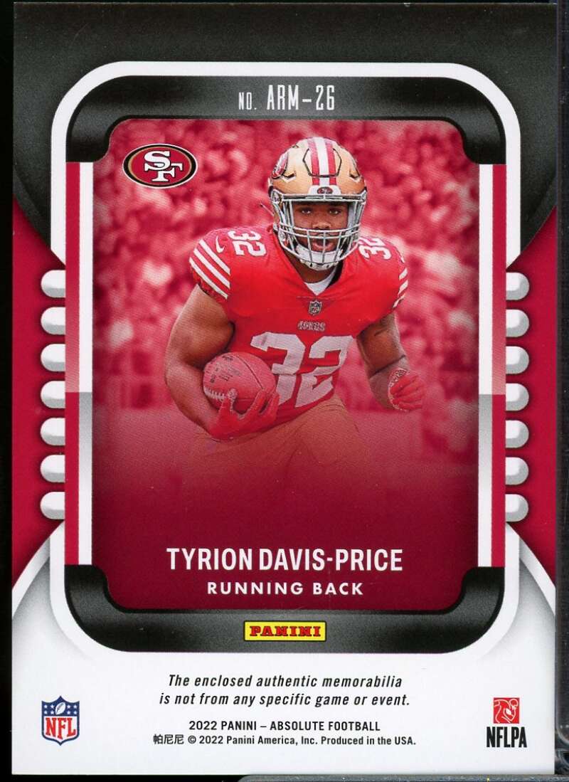 Tyrion Davis-Price Rookie Card 2022 Absolute Absolute Rookie Materials #26  Image 2