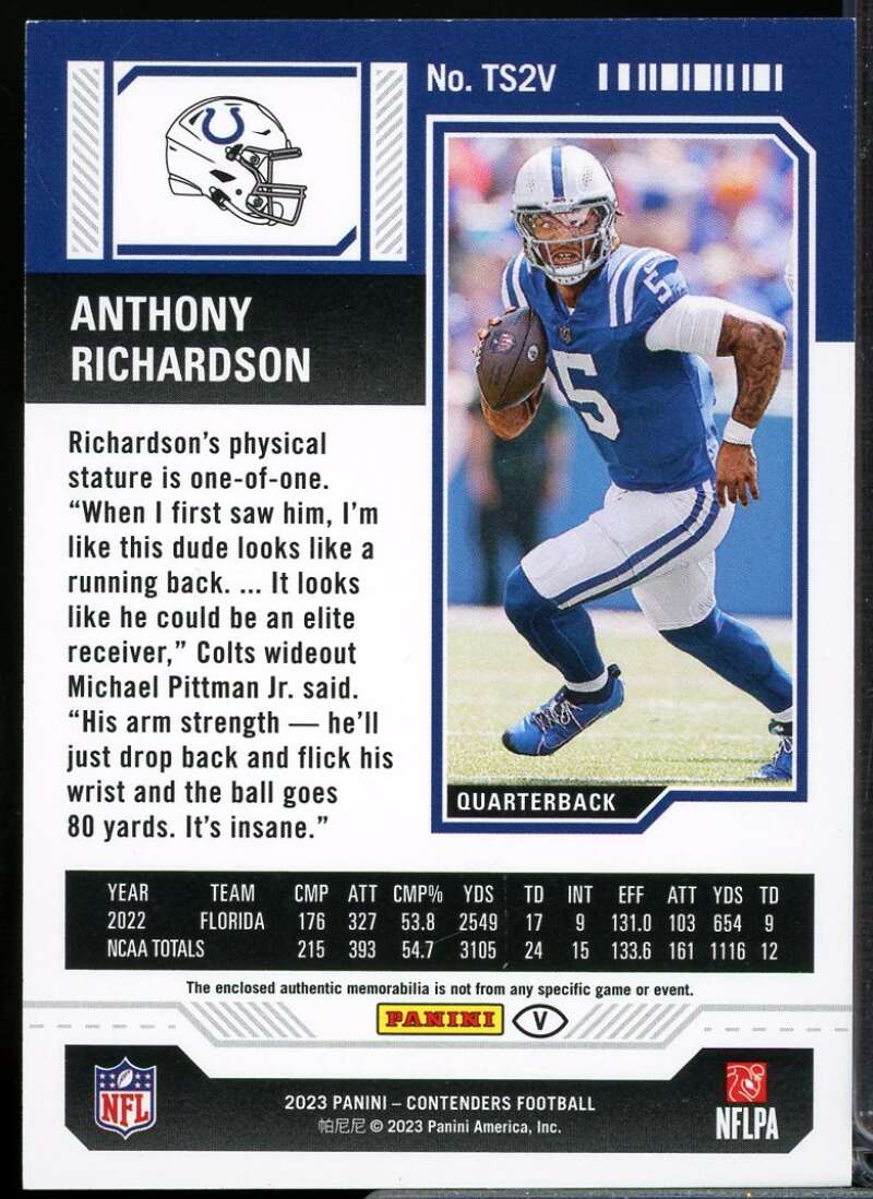Anthony Richardson Card 2023 Contenders Rookie Ticket Swatches Variations #2  Image 2