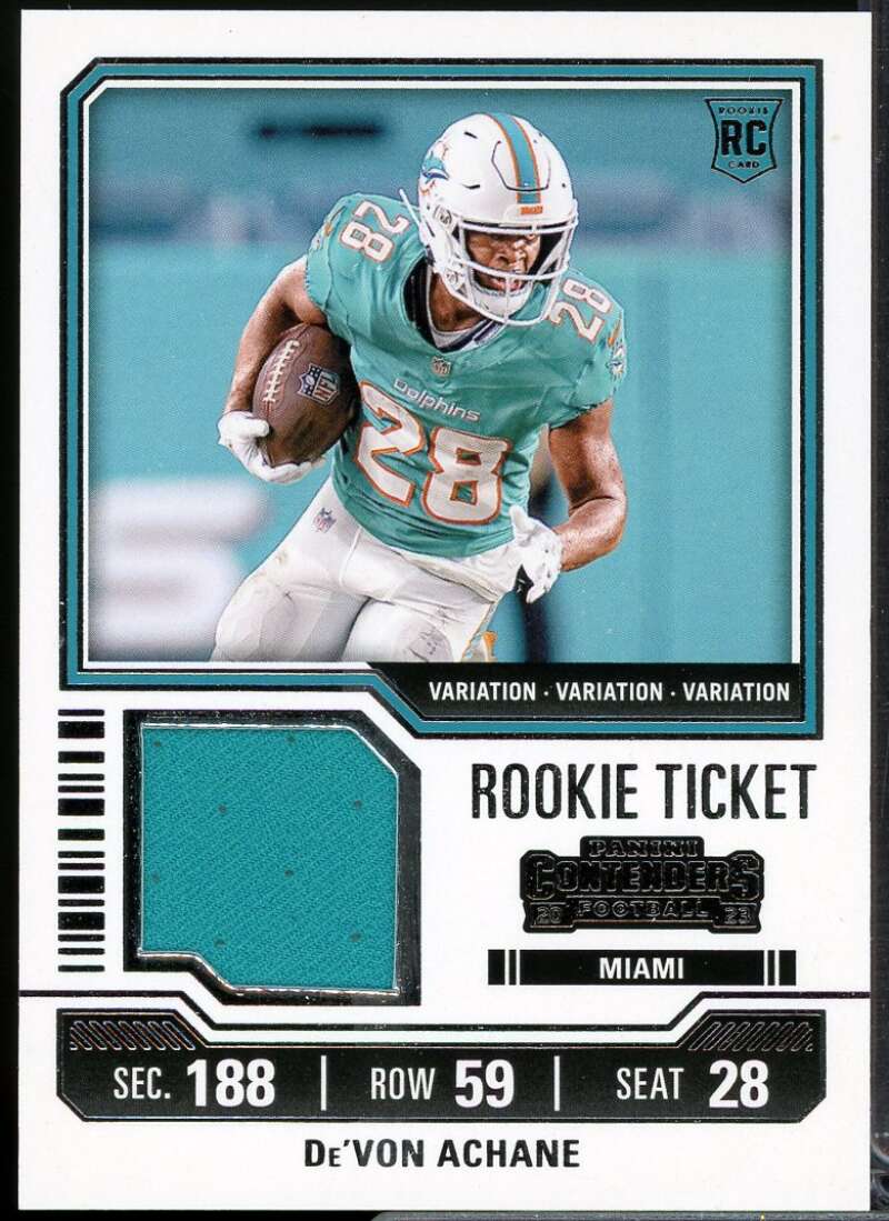 De'Von Achane Rookie 2023 Panini Contenders Rookie Ticket Swatches Variations #9  Image 1