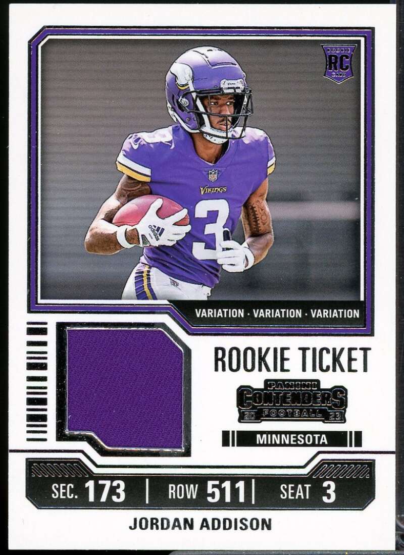 Jordan Addison 2023 Panini Contenders Rookie Ticket Swatches Variations #20  Image 1