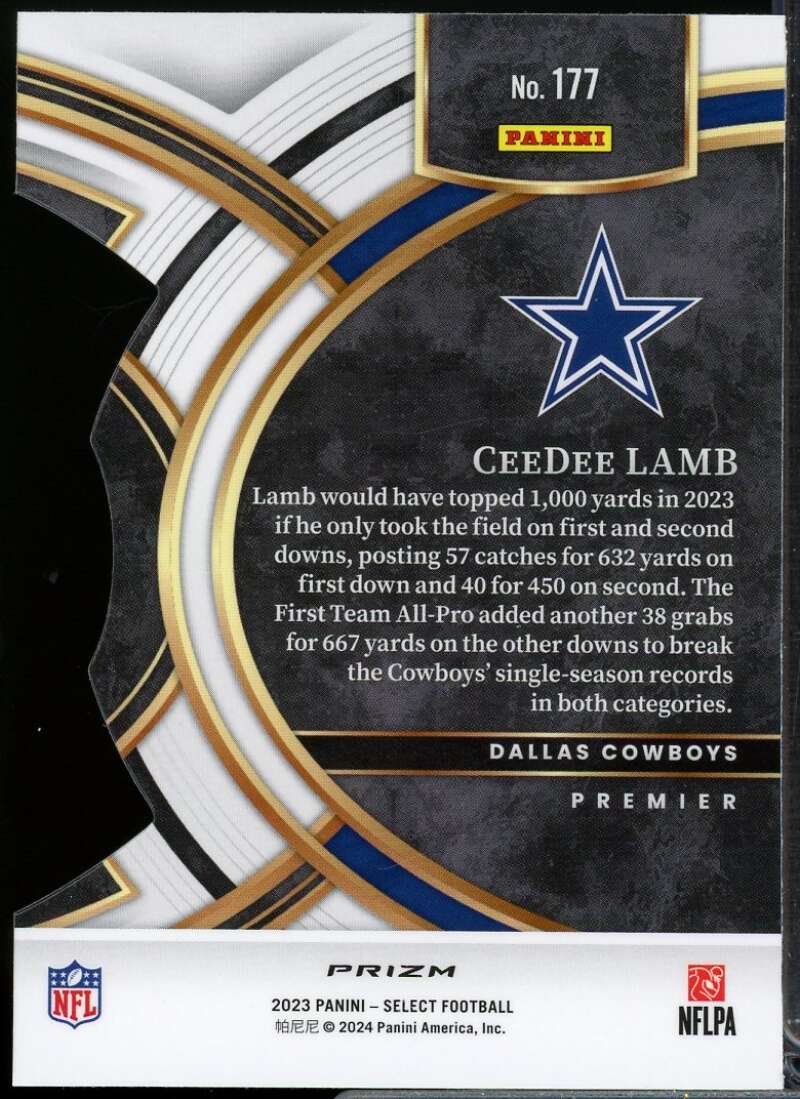 CeeDee Lamb Card 2023 Select Prizm Black and Green Die Cut #177  Image 2