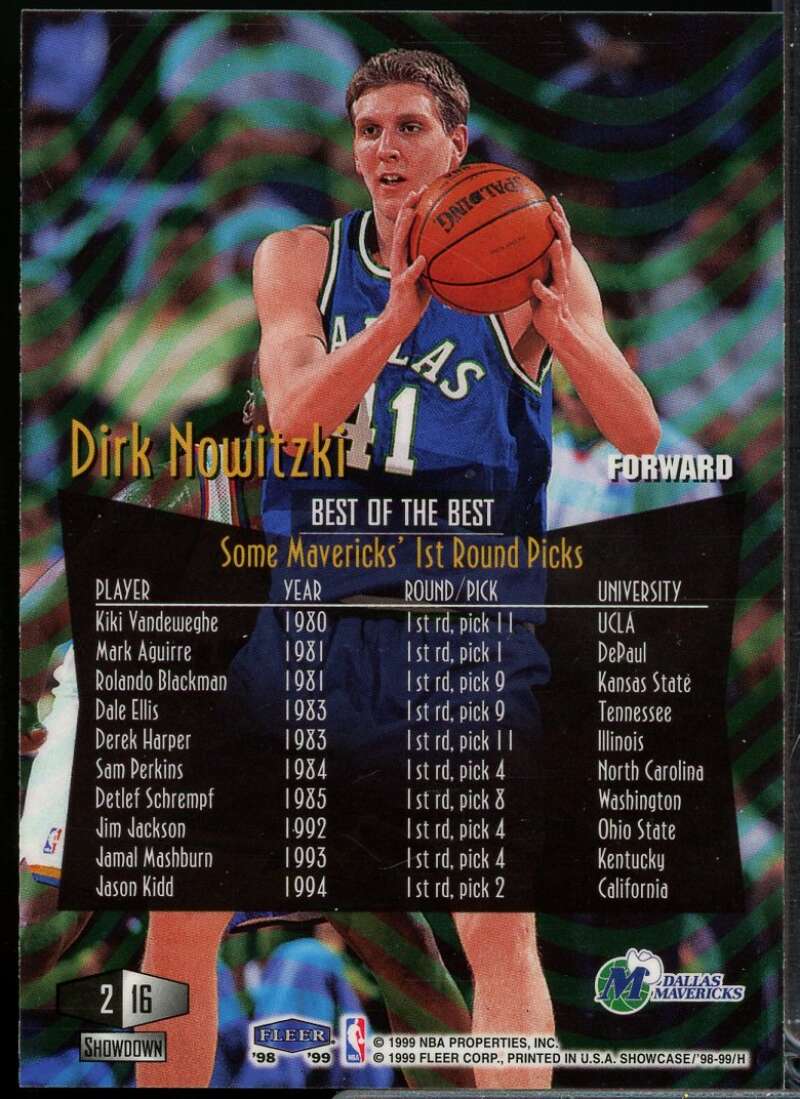 Dirk Nowitzki Rookie Card 1998-99 Flair Showcase Row 2 #16  Image 2