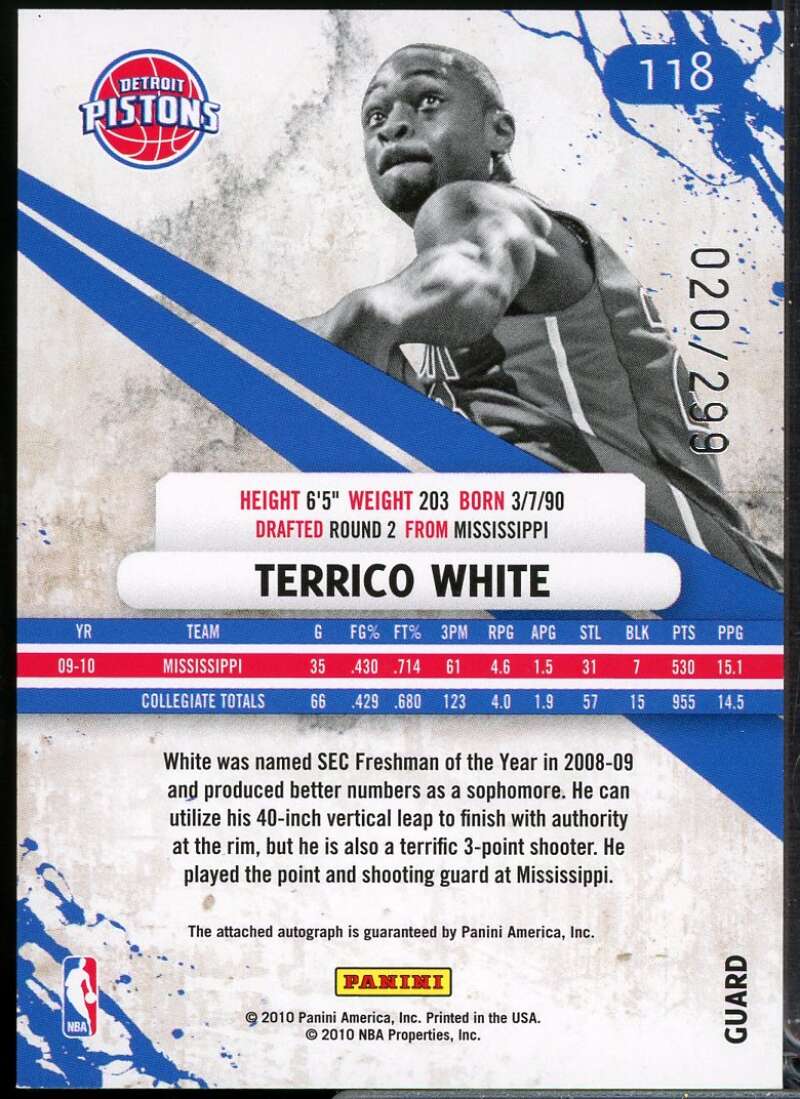 Terrico White Rookie Card 2010-11 Rookies Stars Signatures #118  Image 2