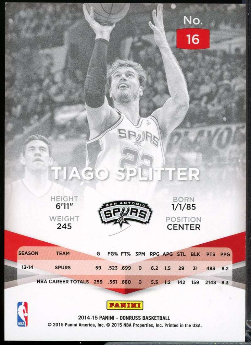 Tiago Splitter Card 2014-15 Elite Blue #16  Image 2
