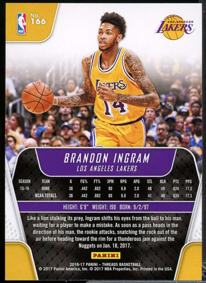 Brandon Ingram Rookie Card 2016-17 Panini Threads #166  Image 2