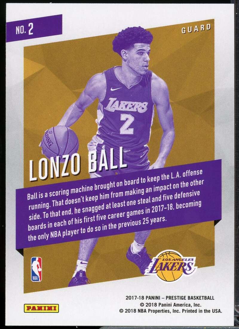 Lonzo Ball Card 2017-18 Prestige Micro Etch Rookies Orange #2  Image 2