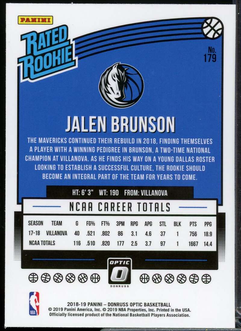 Jalen Brunson Rookie Card 2018-19 Donruss Optic #179  Image 2